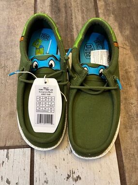 Hey Dude Kids Olive Green Canvas Sneakers with Blue TMNT Insole